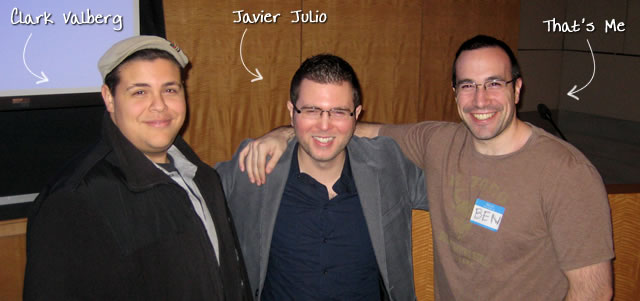 Ben Nadel at the New York ColdFusion User Group (Jan. 2010) with: Clark Valberg and Javier Julio