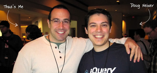 Ben Nadel at the jQuery Conference 2010 (Boston, MA) with: Doug Neiner