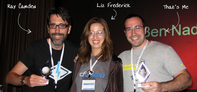 Ben Nadel at CFUNITED 2009 (Lansdowne, VA) with: Ray Camden and Liz Frederick
