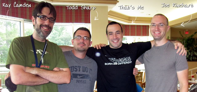 Ben Nadel at CFUNITED 2010 (Landsdown, VA) with: Ray Camden, Todd Sharp, and Joe Rinehart
