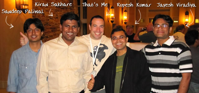 Ben Nadel at CFUNITED 2010 (Landsdown, VA) with: Sandeep Paliwal, Kiran Sakhare, Rupesh Kumar, and Jayesh Viradiya