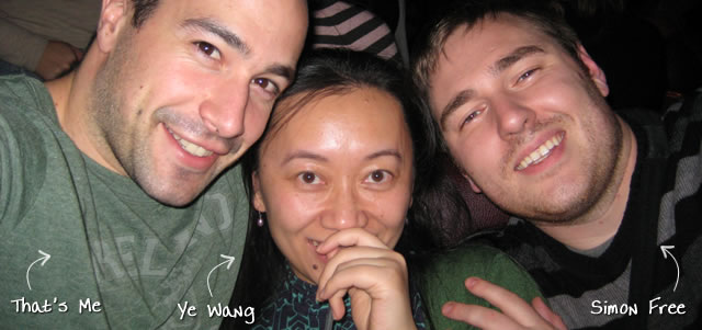 Ben Nadel at the Nylon Technology Christmas Party (Dec. 2008) with: Ye Wang and Simon Free