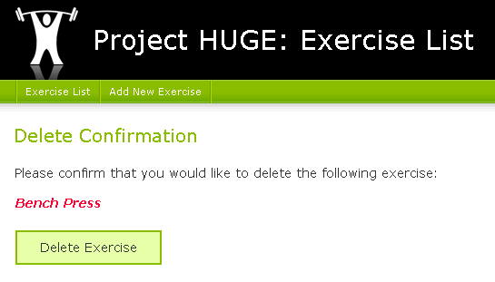 Exercise List: Delete Confirmation Page
