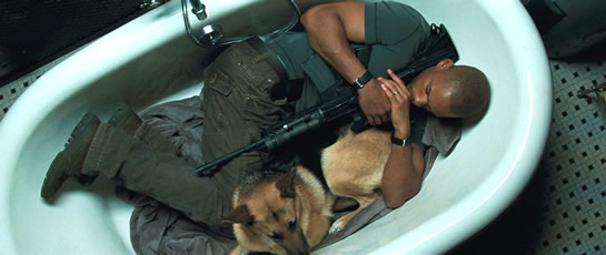 I Am Legend Movie Still - Will Smith With Dog In Bathtub