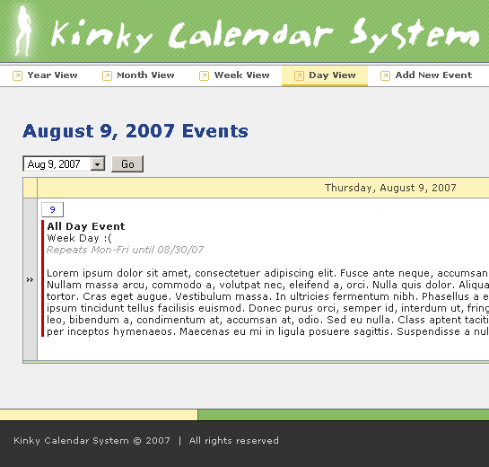 Kinky ColdFusion Calendar System - Day View