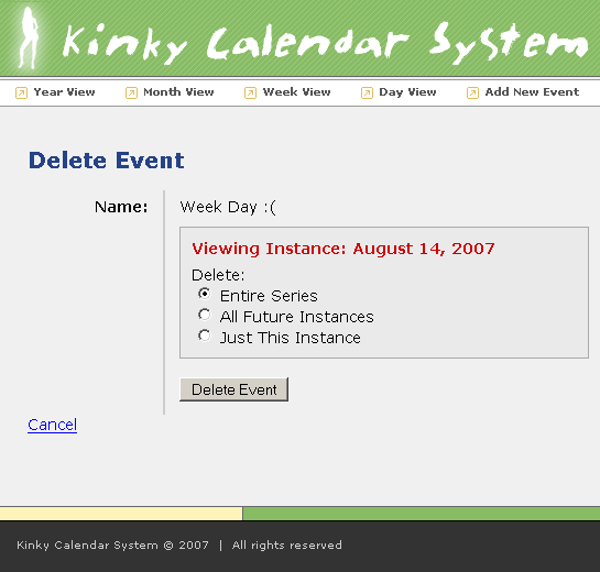 Kinky ColdFusion Calendar System - Calendar Event Delete Confirmation