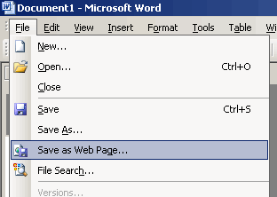 Microsoft Word Save Document As MHT File (Single Webpage)