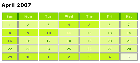 Simple Event Calendar Month Display Using ColdFusion