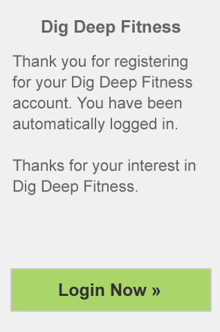 Dig Deep Fitness iPhone Fitness Application Registration Confirmation