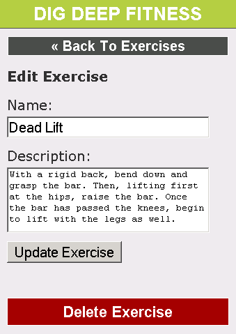 Dig Deep Fitness iPhone Fitness Software Application Prototype - Exercise Detail