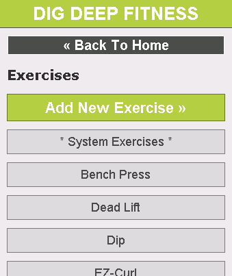 Dig Deep Fitness iPhone Fitness Software Application Prototype - Exercise List