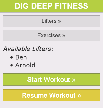 Dig Deep Fitness iPhone Fitness Software Application Prototype - Home Screen
