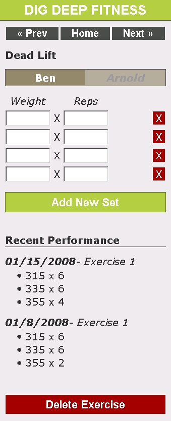 Dig Deep Fitness iPhone Fitness Software Application Prototype - Perform Current Exercise
