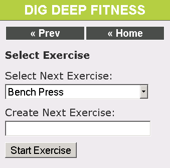 Dig Deep Fitness iPhone Fitness Software Application Prototype - Select Next Exercise