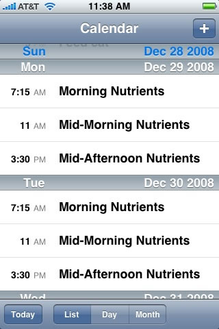 iPhone Calendar Used To Track Nutrional Intake In A Fitness Program.
