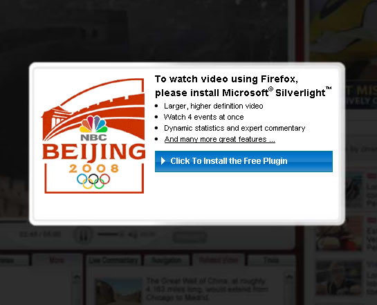 Watching Beijing Olympics On NBC.com Requires Microsoft Silverlight