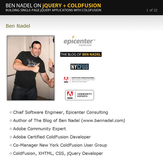Building Single-Page Applications With jQuery And ColdFusion (With Ben Nadel - Video Presentation).