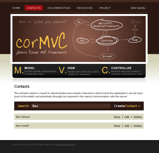 corMVC - jQuery-powered Model-View-Controller Framework.
