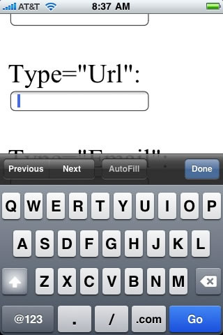 Using Type = URL Defaults The iPhone Keyboard To The URL Keyboard.