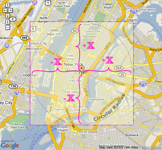 Gathernig Zip Codes Using A Bounding Box Model - The Bounding Box vs. The Ciruclar Radius.