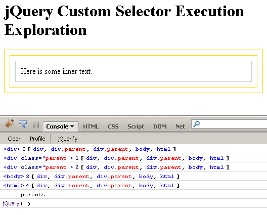 jQuery Custom Selector Execution Exploration - Some Cases Do Not Use Progressing Trimming Of The Node Collection.