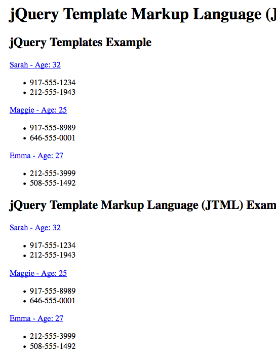 jQuery Templates vs. jQuery Template Markup Langauge For Javascript-Powered HTML Templating.