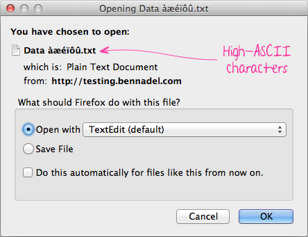 High-ascii values in the Content-Disposition header.