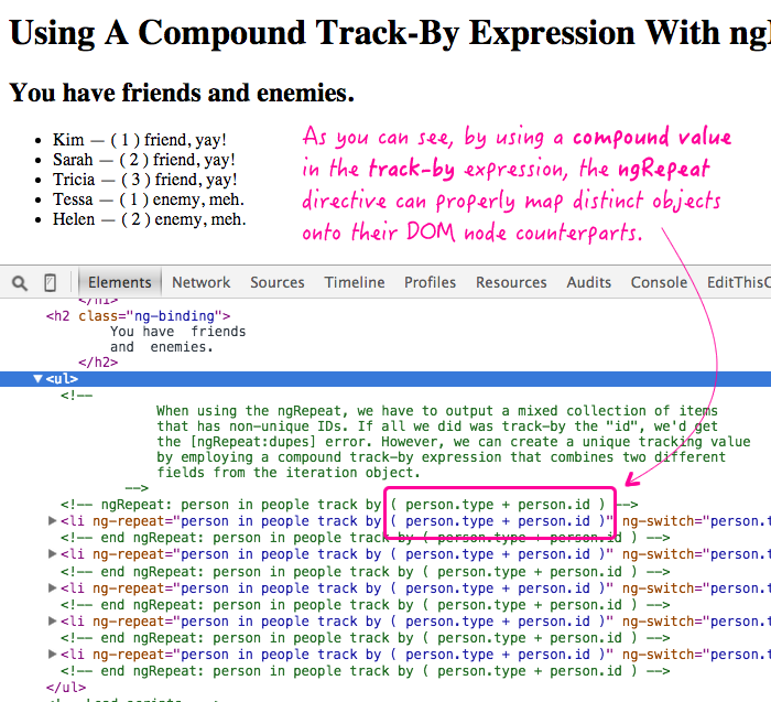 Using a compound track-by expression with ngRepat in an AngularJS application.