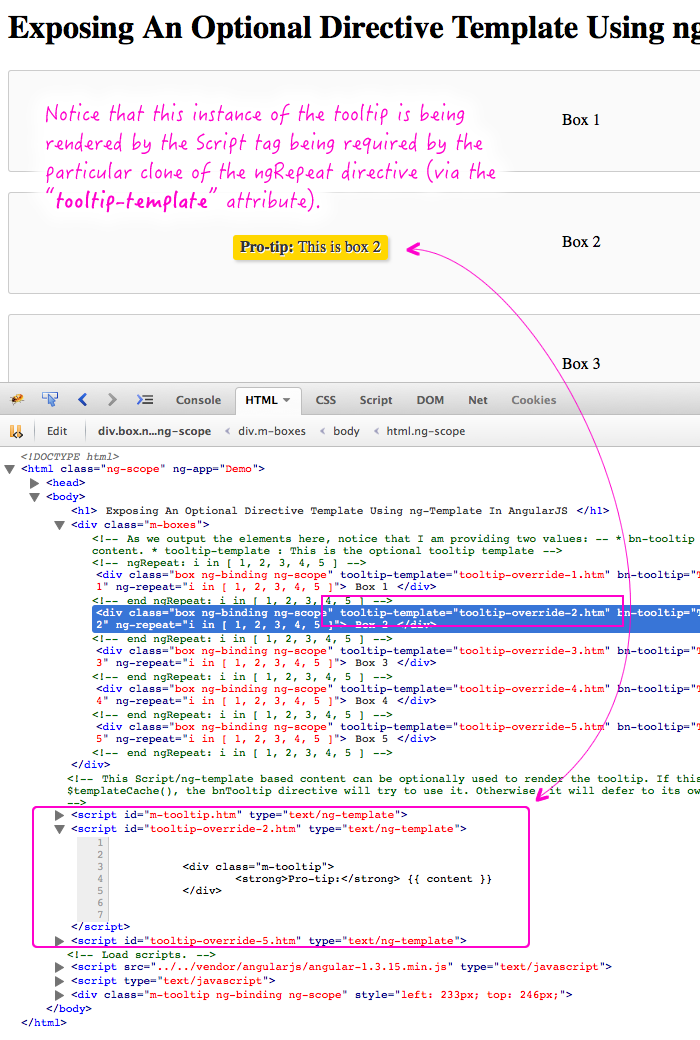 Exposing An Optional Directive Template Using ngTemplate And The