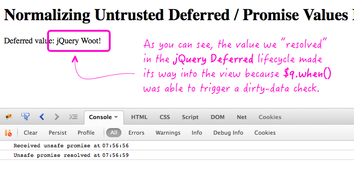 Normalize non-trusted deferred / promise values inside AngularJS using $q.when().
