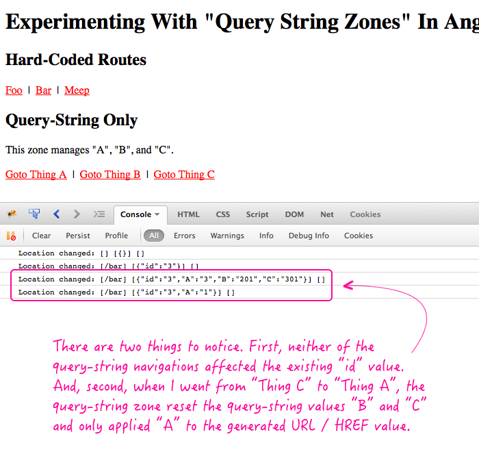 Query string links that only affect a subset of the location in AngularJS.