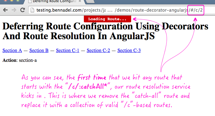 Using $route decorators in AngularJS to help defer route configuration.