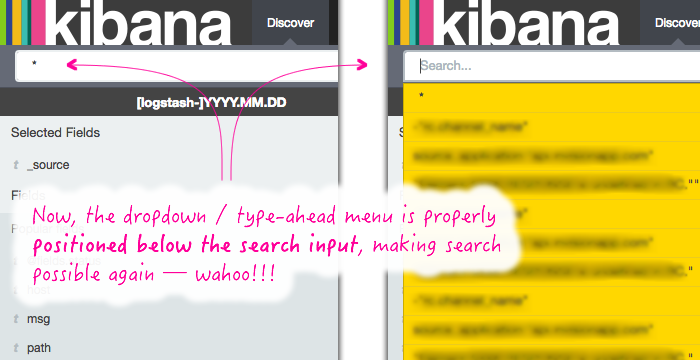 Kibana search menu fail and fix with jQuery bookmarklet.