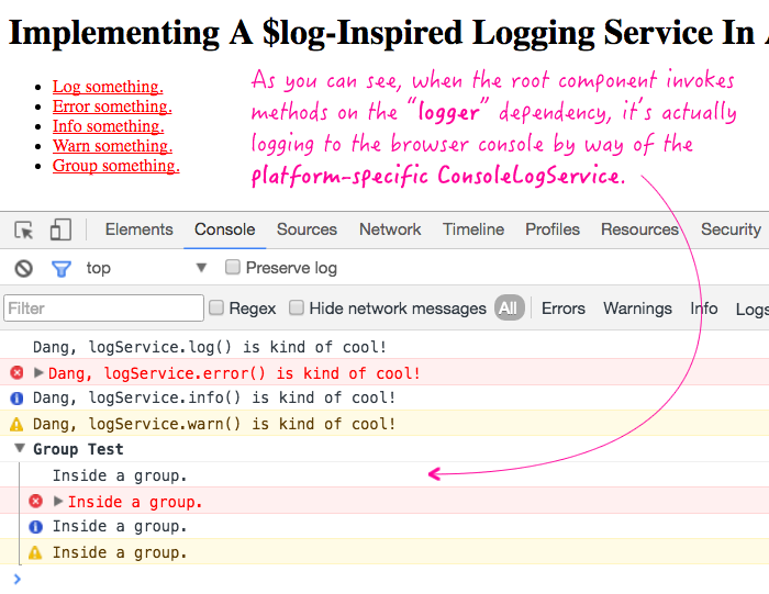 Creating a log service in Angular 2 RC 4.