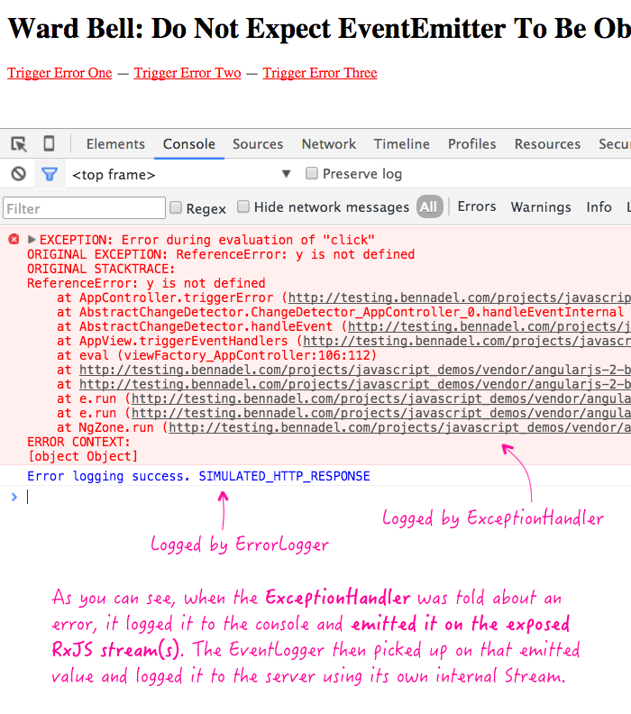 Logging errors to the server using RxJS Subject streams in Angular 2.