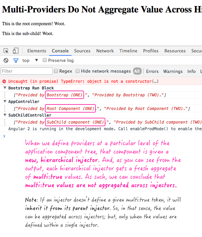 multi-providers do not aggregate values across the hierarchy of dependency-injection tree.