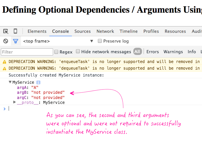 Optional dependency-injection arguments using ES5 and Angular 2.