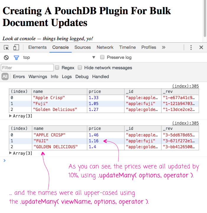 Creating a PouchDB bulk update plugin.