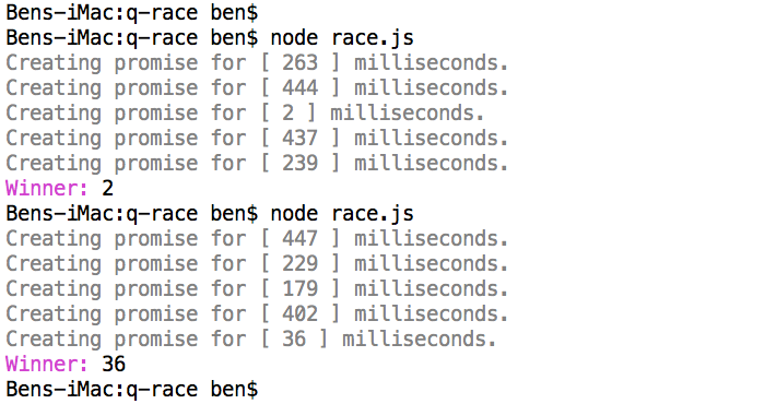 Learning about promises by implementing the race() method.