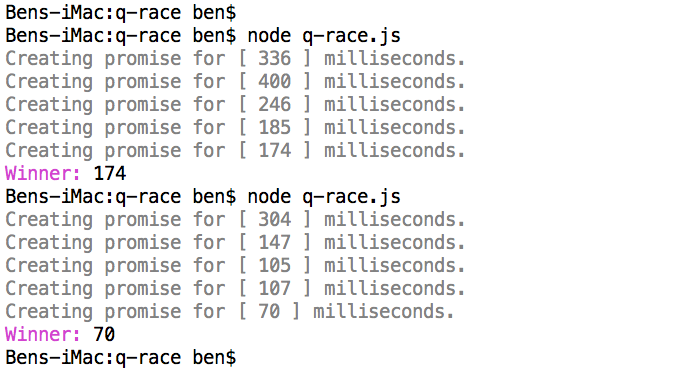 Learning about promises by implementing the race() method.