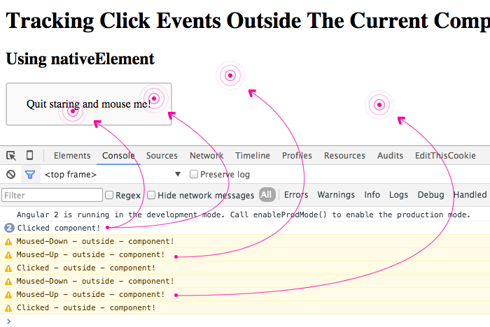 Tracking click events outside the current component in Angular 2.