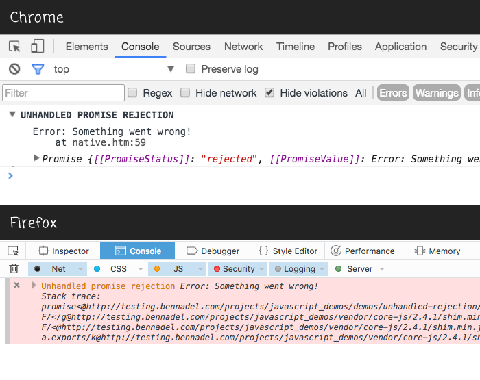 Monitoring and logging unhandled promise rejections in the browser.