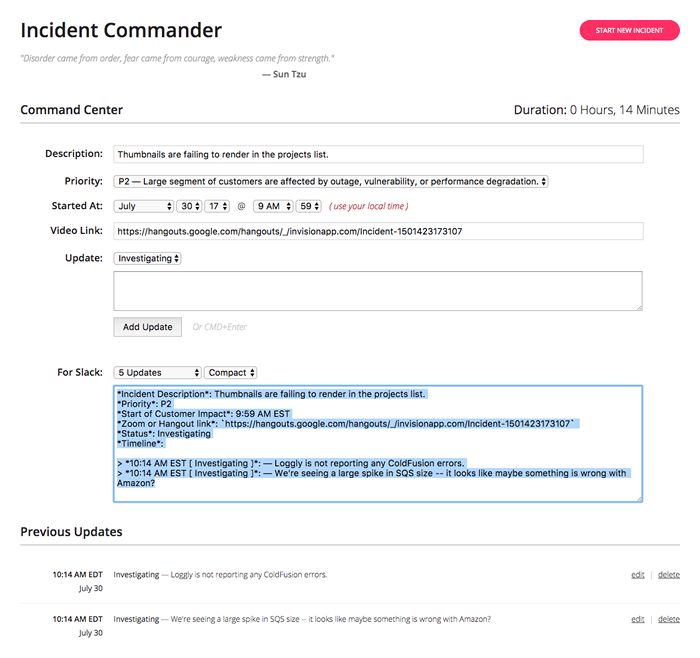 Incident commander Angular 4 application screenshot.