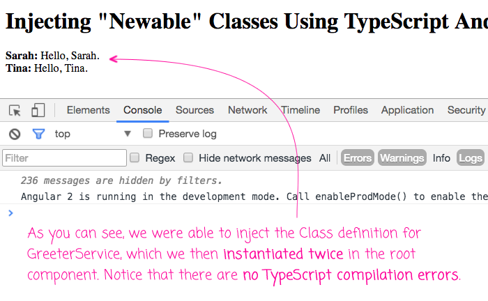 Injecting newable values using TypeScript and Angular 2's dependency-injection container.