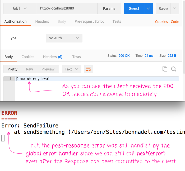 You can process Express.js request after the response has been committed to the client.
