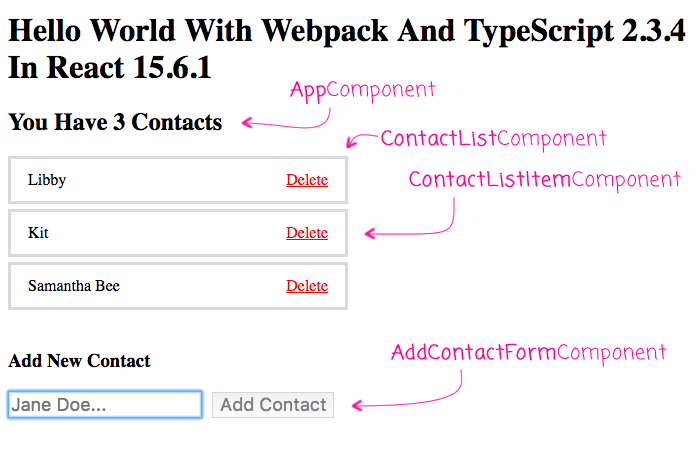 Using React.js with TypeScript and Webpack.