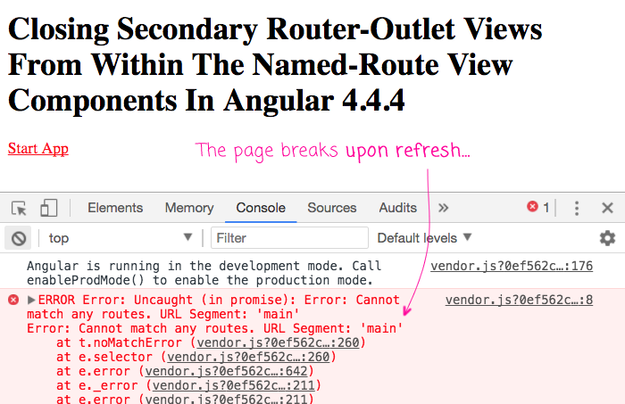 Self-closing secondary routes may break in a way that is not obvious until refreshing the page.