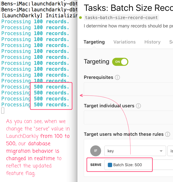 Using LaunchDarkly to alter the runtime behavior of batch operations like database migrations.