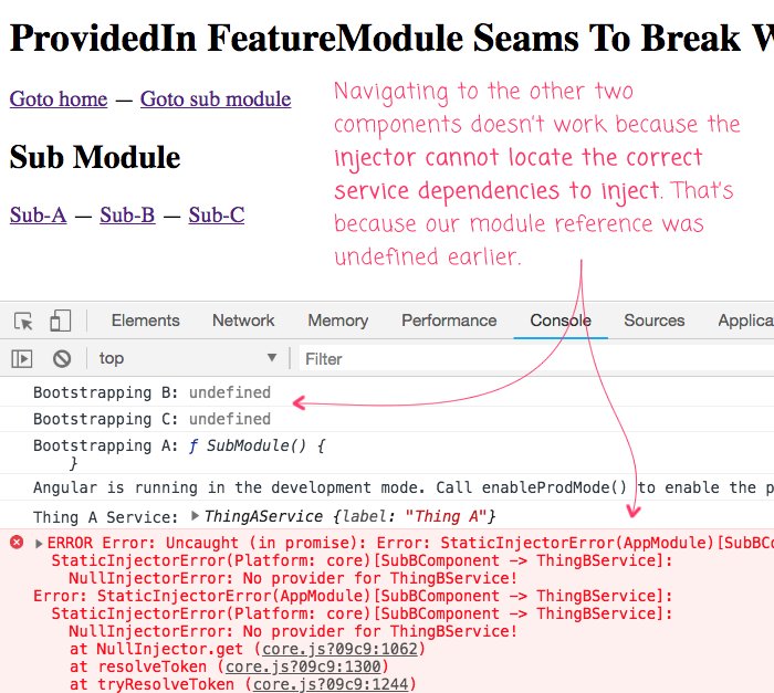 providedIn feature module results in several services being undefined.