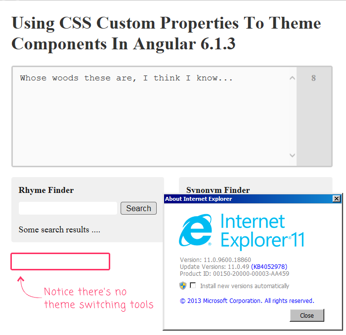 Theming Angular applications with CSS custom properties, but gracefully degrading for IE 11 using PostCSS.